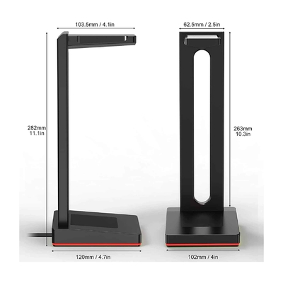 Black Personalised Headset Holder RGB 2 USB Ports 27.5cm Height